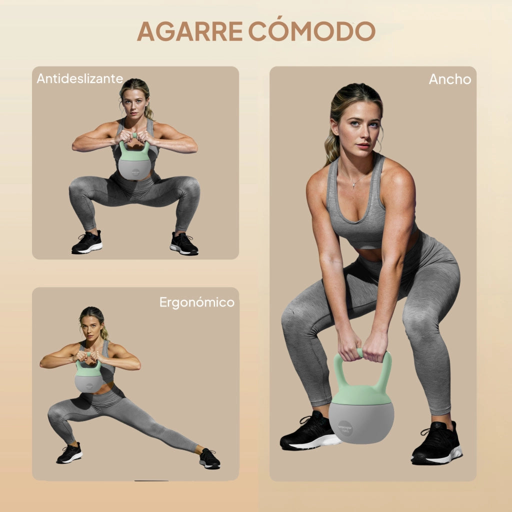 Kettlebell 10 kg ¨C Xylo ¨C Riempimento sabbia metallica, impugnatura antiscivolo, verde e grigio