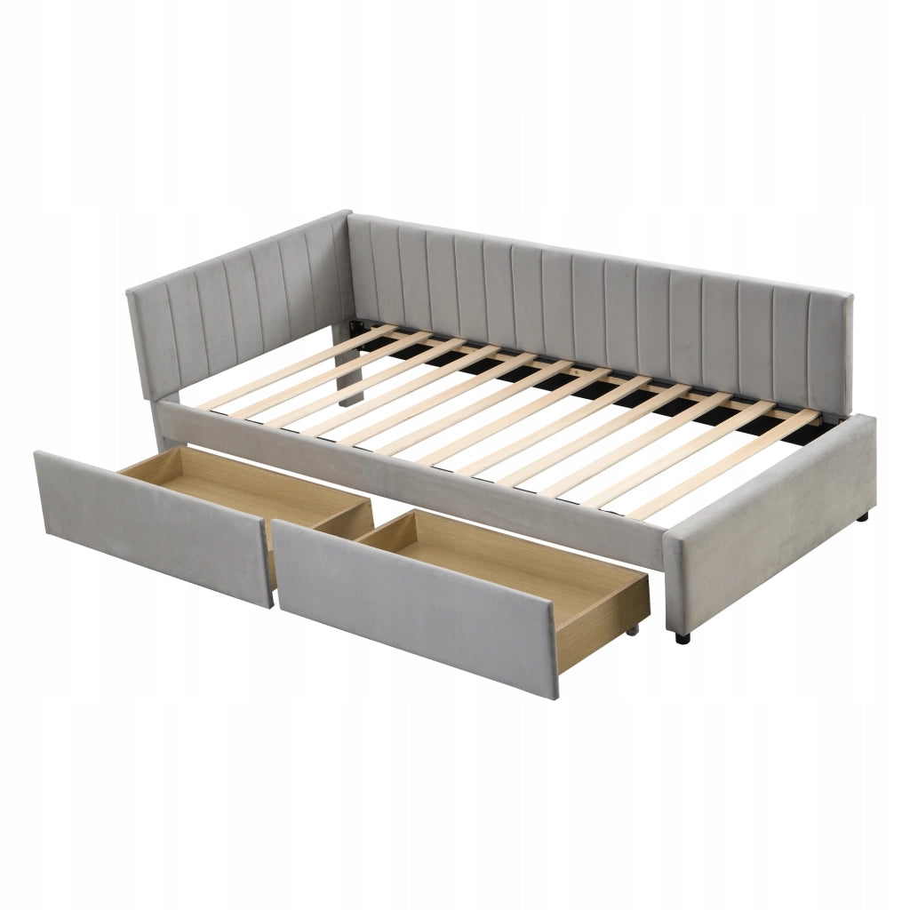 Divano letto 90x200 - Xylo - Grigio velluto, 2 cassetti