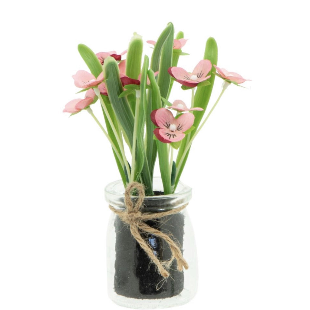 VASO CON FIORI D.5,5XH16CM ASSORTITI IN VETRO TRAS