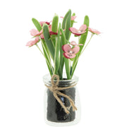 VASO CON FIORI D.5,5XH16CM ASSORTITI IN VETRO TRAS