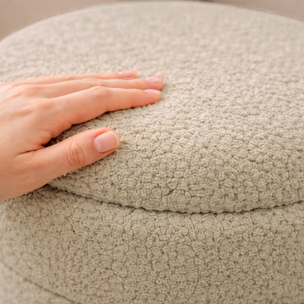 Set 2 Pouf Contenitori Rivestimento Bounclè Beige Seduta Imbottita Ergonomica