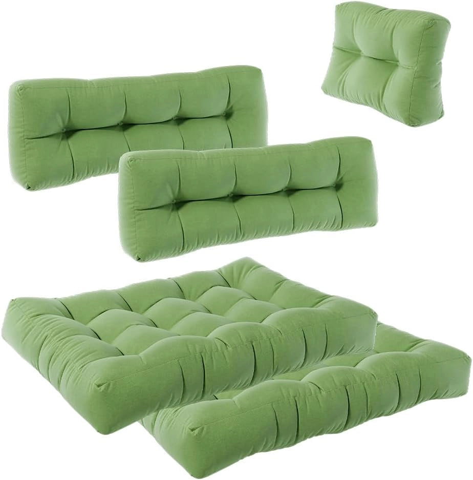 Set di cuscini per pallet "Flocken", Verde, 5 parti, per l’imbottitura di sedute e schienali su pallet europallet