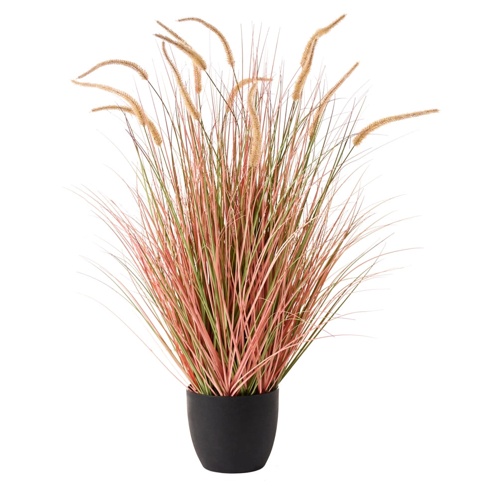 Pianta artificiale in vaso Fiore di canna verde arancione e vaso di plastica nero 120 cm Accessorio decorativo per la casa