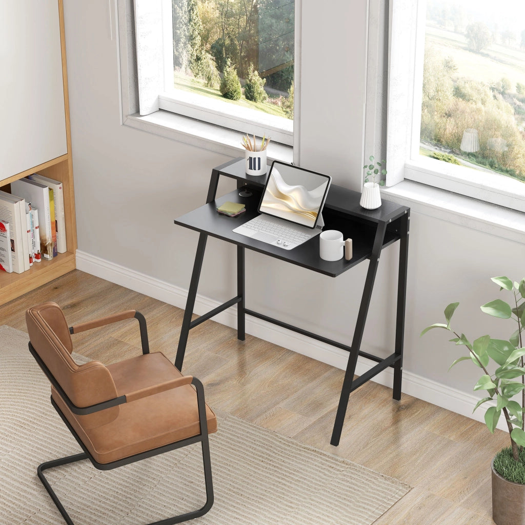 Scrivania con ripiano e gestione cavi ¨C Xylo ¨C nero metallo 84x45x85 cm