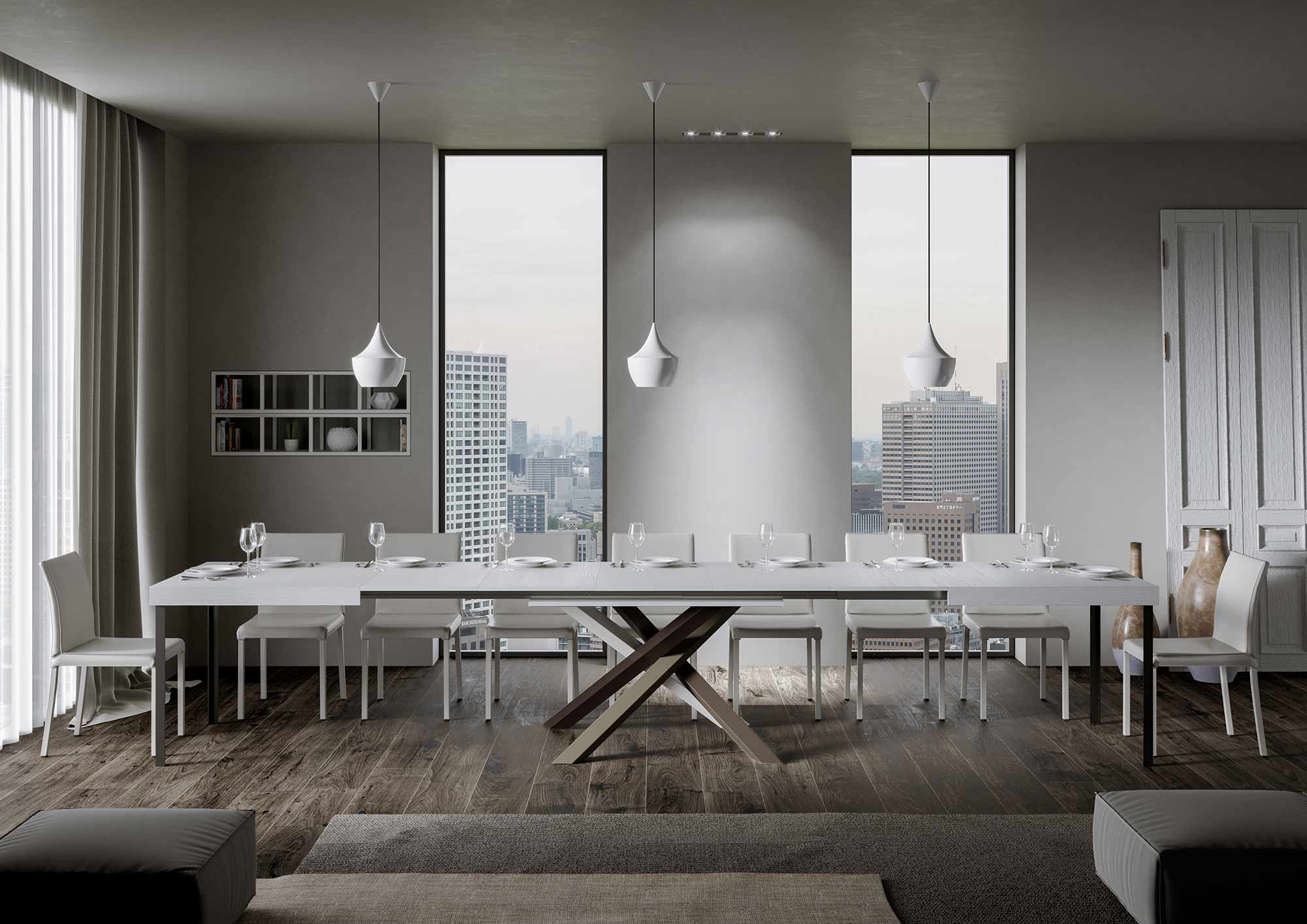 Tavolo Allungabile 120/380x90 cm Volantis Bianco Frassino Gambe Multicolore 4/C