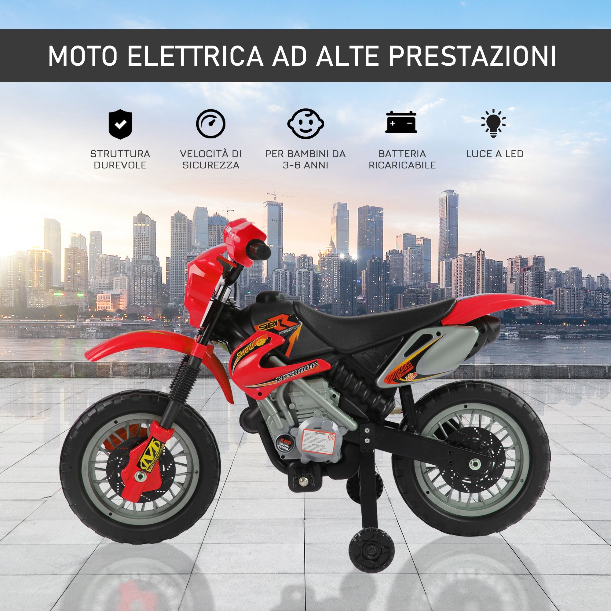 Moto Elettrica per Bambini 6V in Plastica PP Rosso e Nero