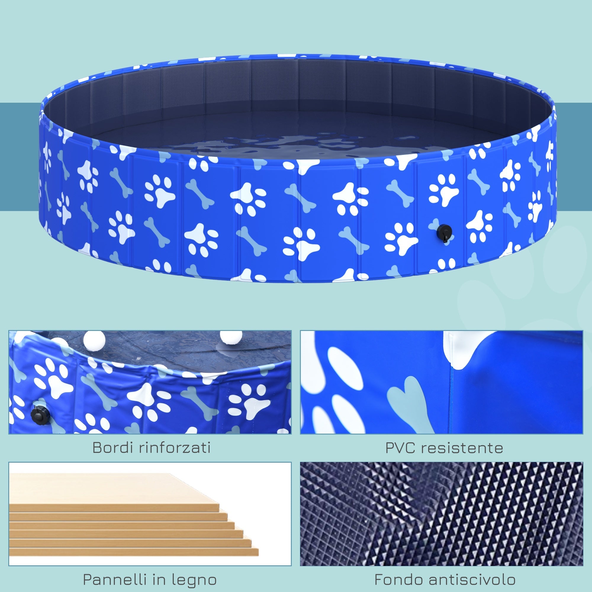Piscina Rigida per Cani Taglia Grande Ø140x30 cm in PVC e Truciolare Blu