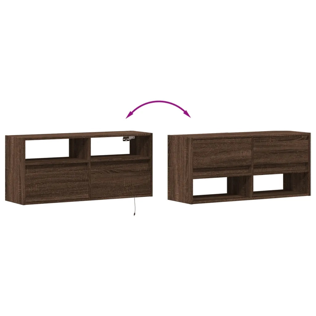 Mobile TV a Parete con Luci LED Rovere Marrone 100x31x45 cm 852340