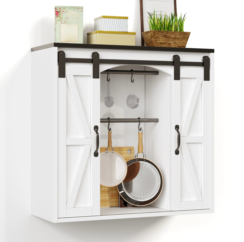 Mobile pensile da cucina con 2 ante scorrevoli e ripiani regolabili; 80x31x76 cm; MDF bianco