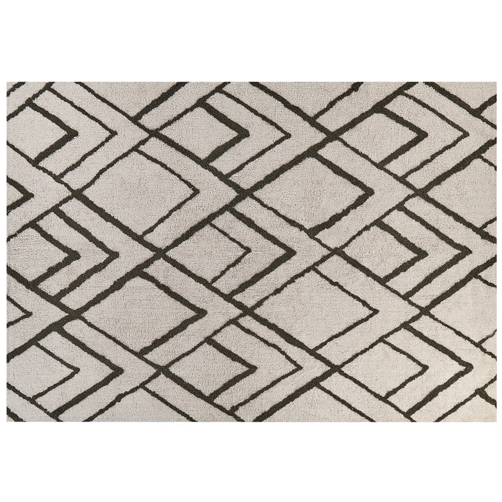 Tappeto in cotone bianco e verde motivo a geometrico 160 x 230 cm camera da letto soggiorno ingresso