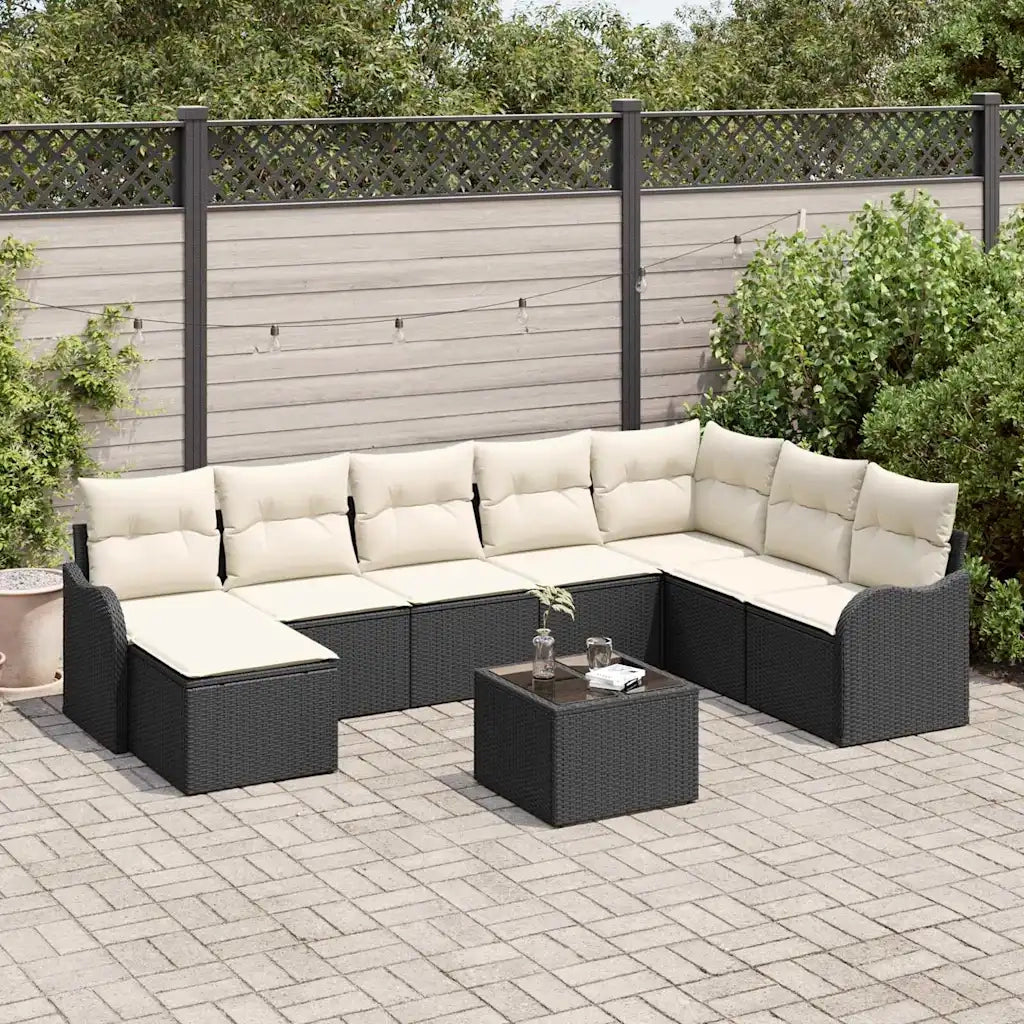 Set Divano da Giardino 9 pcs Nero polyrattan