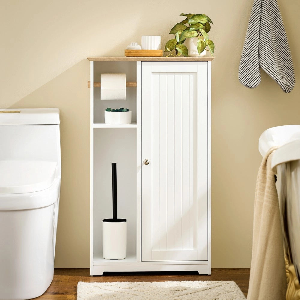 SoBuy Mobile Bagno Compatto con Sportello e Mensole – Armadietto Stretto per WC o Lavabo – Bianco, 50x21x86 cm BZR189-W