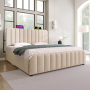 Letto imbottito con testiera - Xylo - 160x200 cm - Beige - USB, Type-C