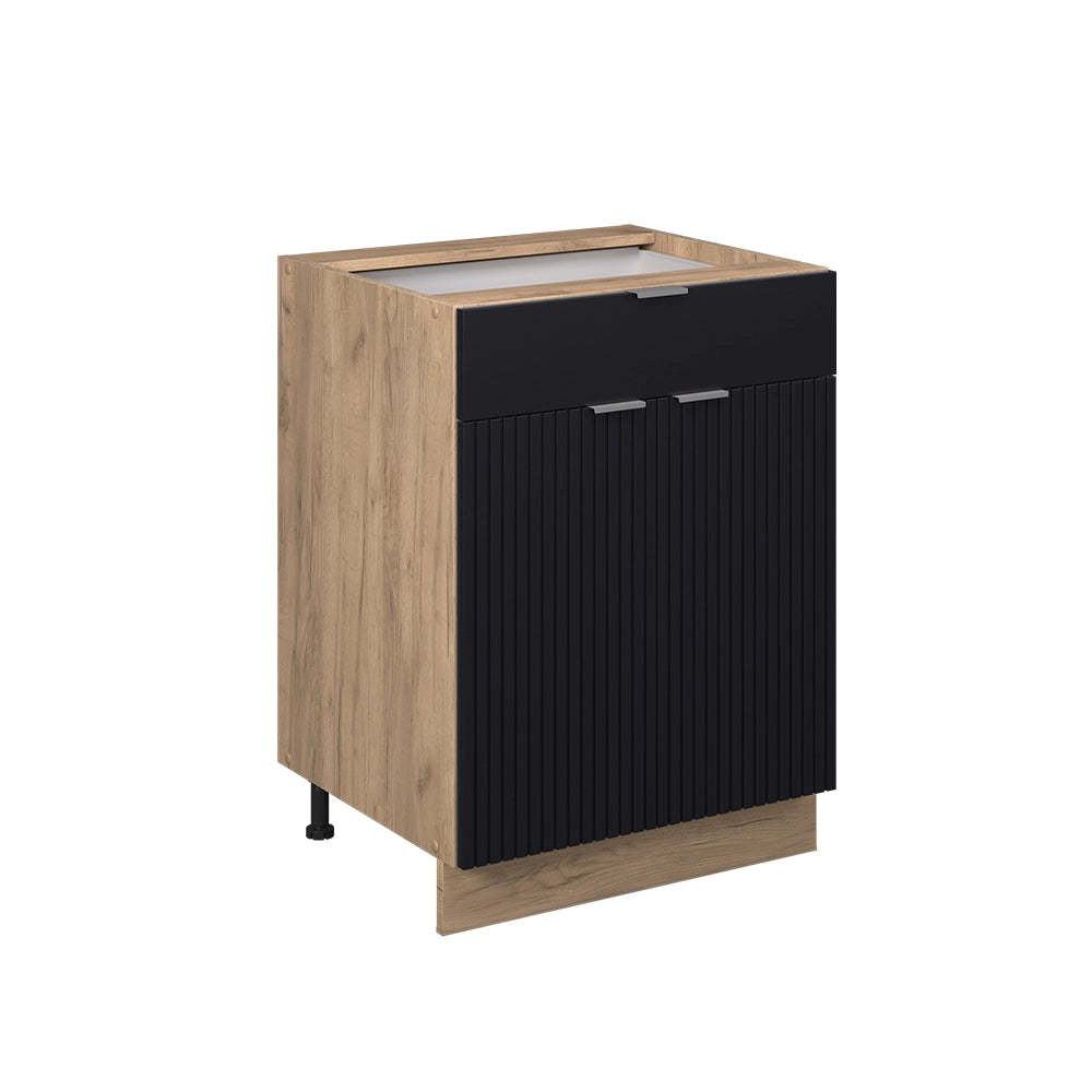 Mobiletto base per cucina Fame-Line Nero rigato/Rovere dorato 60 cm con cassetto, PL Marmo Vicco