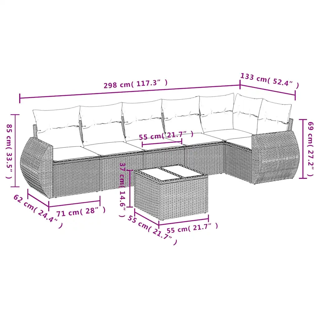Set Divani da Giardino 7 pz con Cuscini Grigio in Polyrattan 3221400