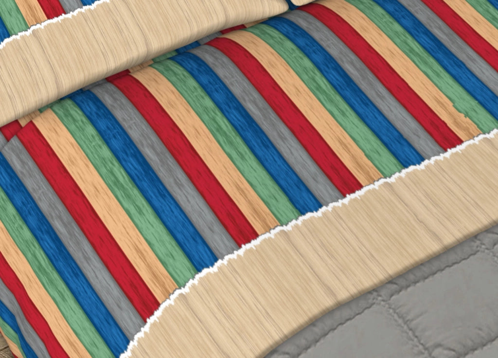 Completo Lenzuola 100% Cotone Made Italy Disegno Multicolor - Singolo - Beige