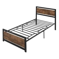 Struttura Letto Singolo in Legno e Acciaio con Doghe in Stile Industriale, 90x200cm