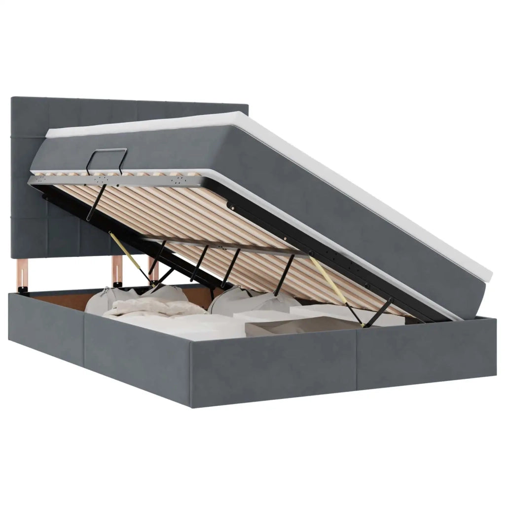 Letto con contenitore e materasso Grigio scuro 140 x 200 cm