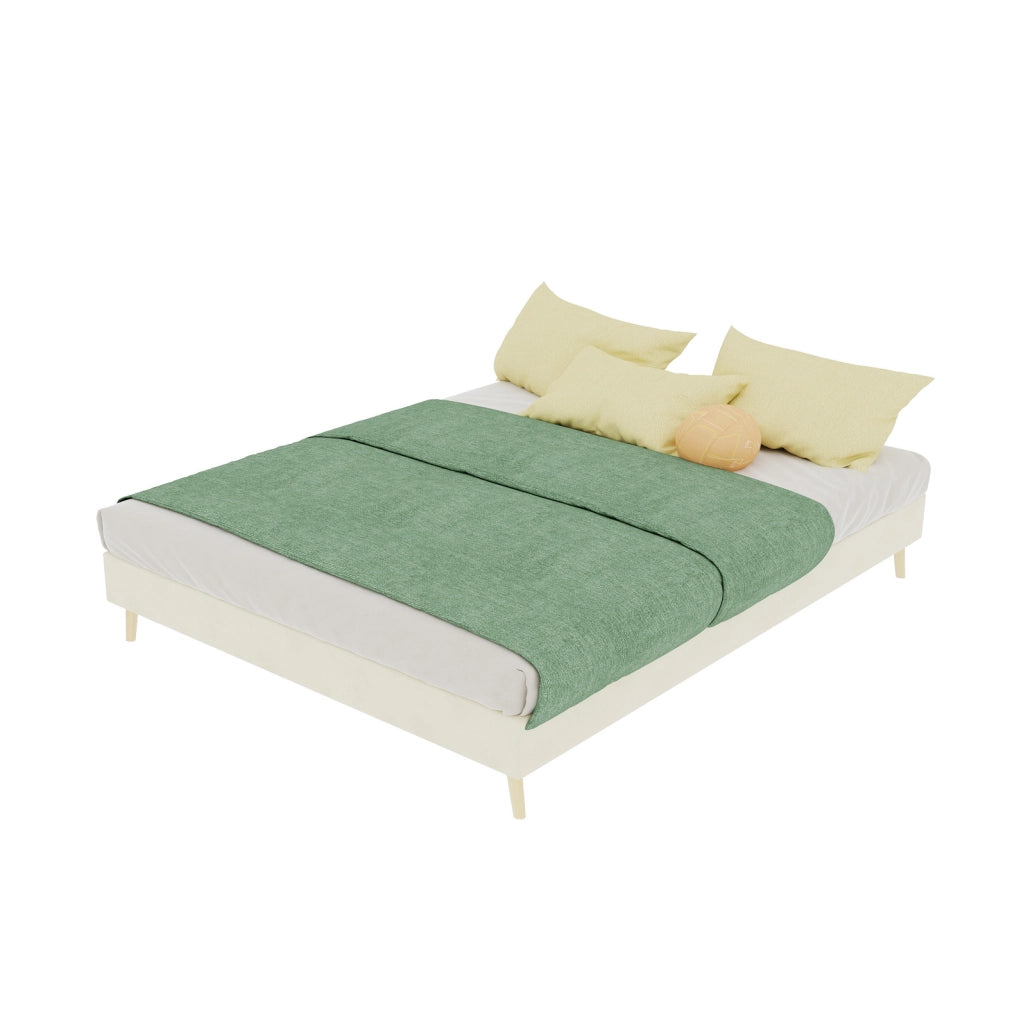 Letto 140x200 cm; struttura stabile in tessuto e metallo; beige