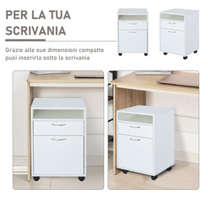 Easycomfort Cassettiera Portadocumenti da Ufficio in Legno Bianco con 2 Cassetti, 4 Ruote Ominidirezionali, 40 x 35 x 60cm