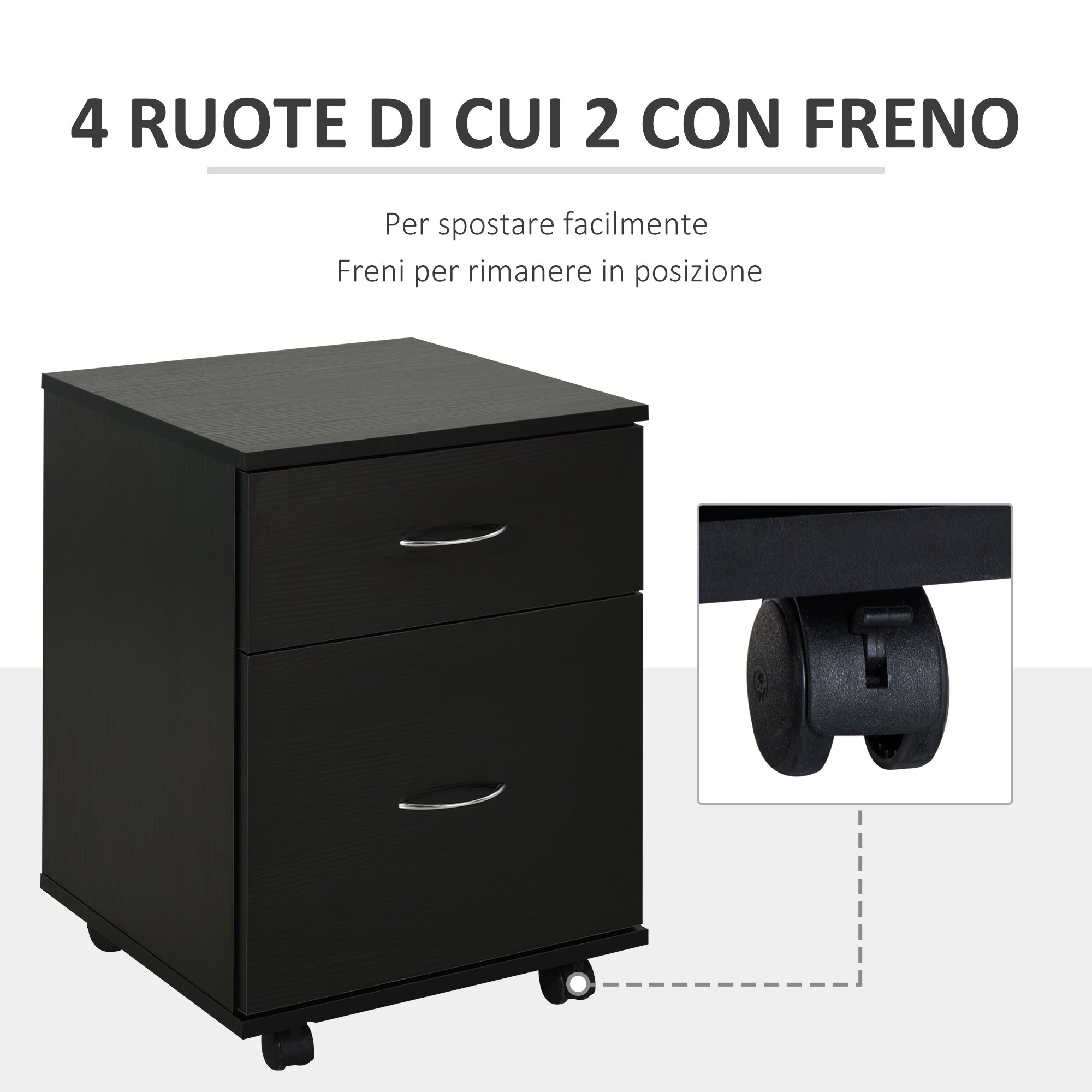 Easycomfort Cassettiera a Rotelle da Ufficio Salvaspazio in Legno, 41x39x58cm, Nero