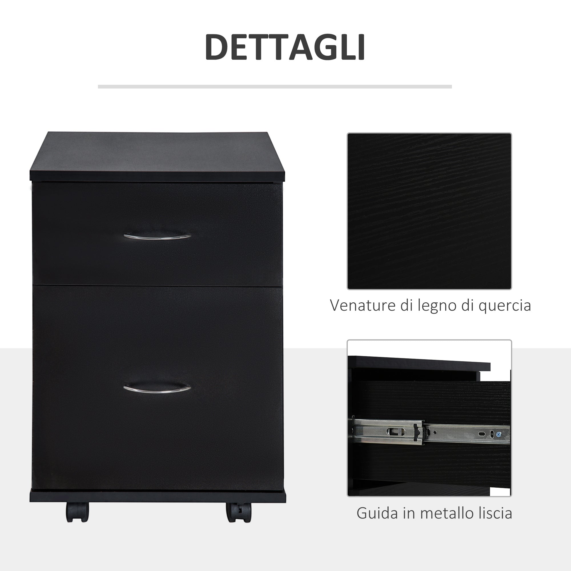 Easycomfort Cassettiera a Rotelle da Ufficio Salvaspazio in Legno, 41x39x58cm, Nero