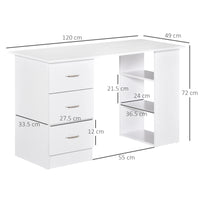 Easycomfort Scrivania Porta PC con 3 Cassetti e 3 Ripiani, Scrivania per Camera e Ufficio in Legno 120x49x72cm Bianco