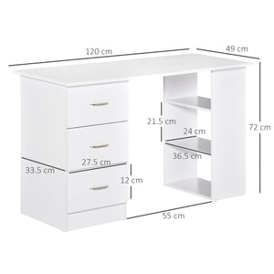 Easycomfort Scrivania Porta PC con 3 Cassetti e 3 Ripiani, Scrivania per Camera e Ufficio in Legno 120x49x72cm Bianco