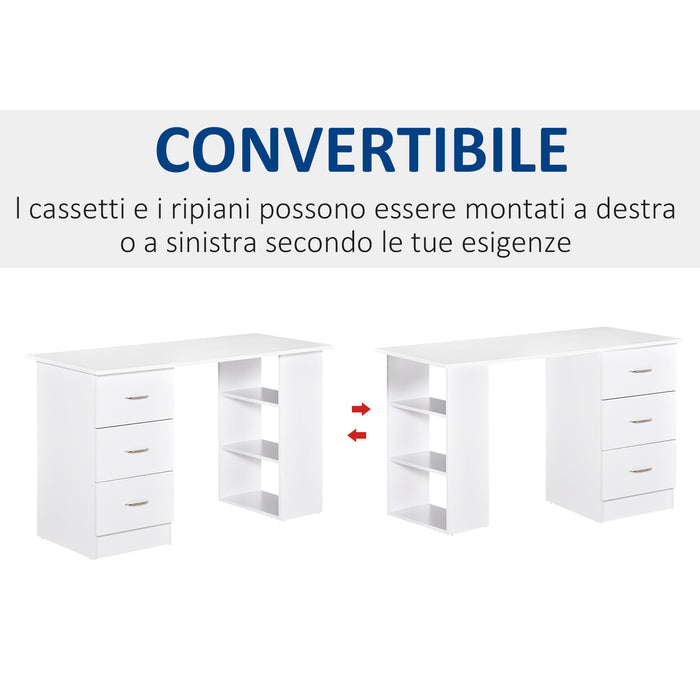 Easycomfort Scrivania Porta PC con 3 Cassetti e 3 Ripiani, Scrivania per Camera e Ufficio in Legno 120x49x72cm Bianco