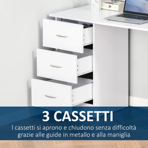 Easycomfort Scrivania Porta PC con 3 Cassetti e 3 Ripiani, Scrivania per Camera e Ufficio in Legno 120x49x72cm Bianco