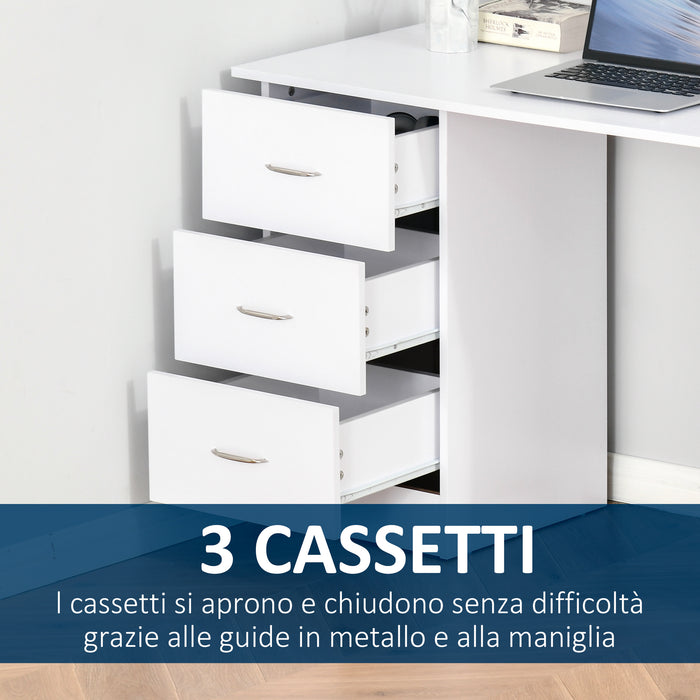 Easycomfort Scrivania Porta PC con 3 Cassetti e 3 Ripiani, Scrivania per Camera e Ufficio in Legno 120x49x72cm Bianco