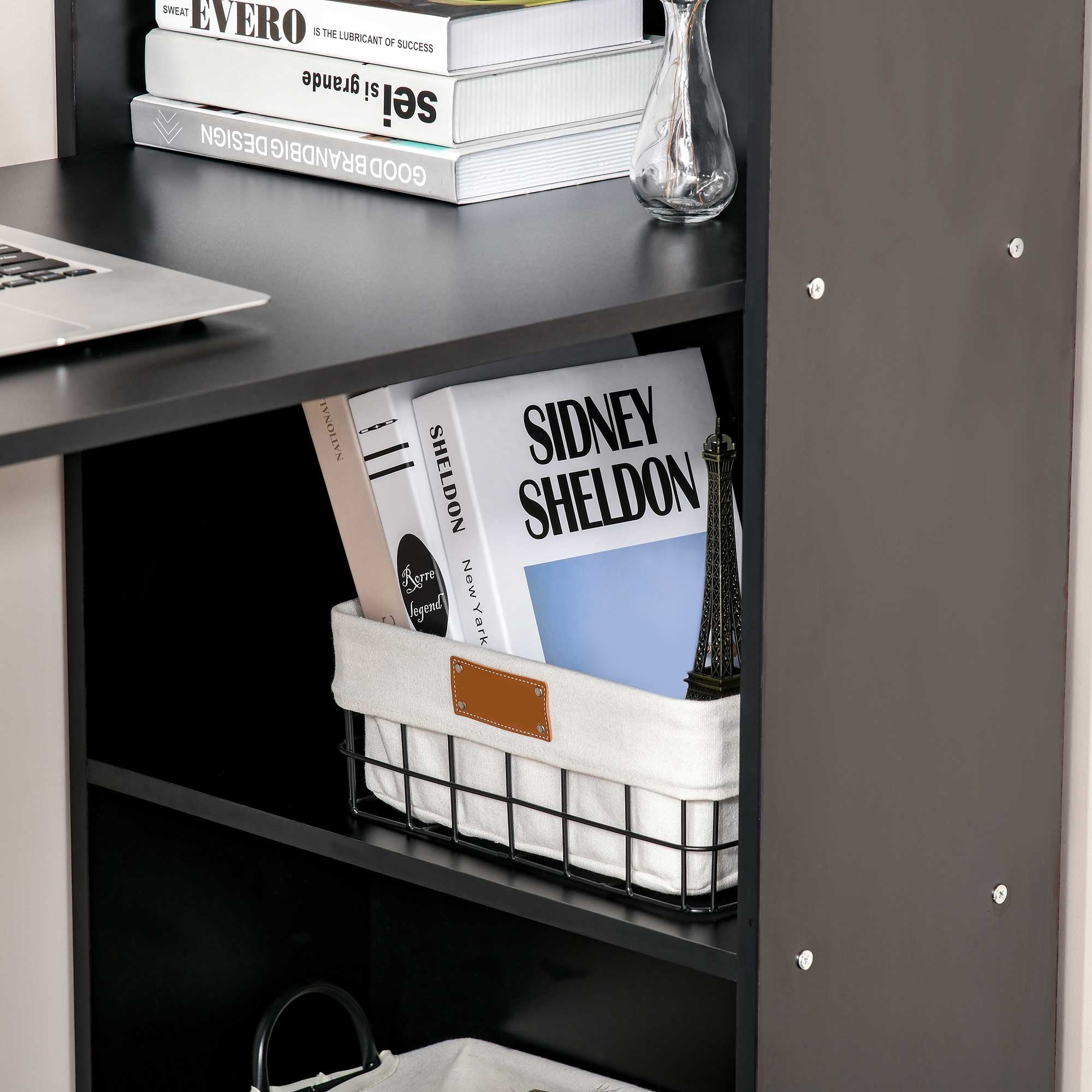 Easycomfort Scrivania PC in Legno con 6 Ripiani Portaoggetti Laterali, 120x55x120 cm, Nero