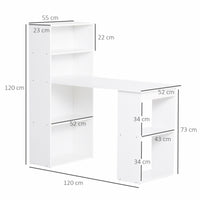 Easycomfort Scrivania Computer con Libreria Salvaspazio, Tavolo da Pranzo per Ufficio e Studio, 120x55x120 cm, Bianco