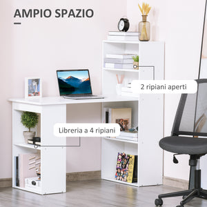 Easycomfort Scrivania Computer con Libreria Salvaspazio, Tavolo da Pranzo per Ufficio e Studio, 120x55x120 cm, Bianco