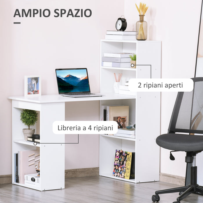 Easycomfort Scrivania Computer con Libreria Salvaspazio, Tavolo da Pranzo per Ufficio e Studio, 120x55x120 cm, Bianco