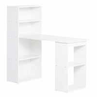 Easycomfort Scrivania Computer con Libreria Salvaspazio, Tavolo da Pranzo per Ufficio e Studio, 120x55x120 cm, Bianco