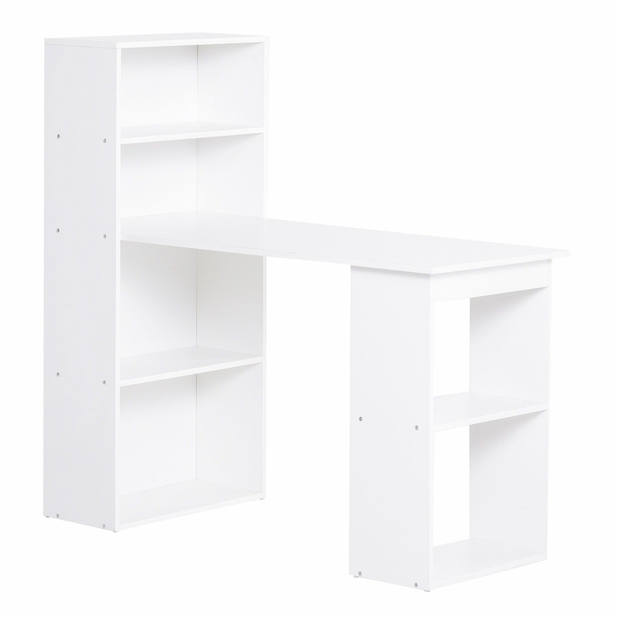 Easycomfort Scrivania Computer con Libreria Salvaspazio, Tavolo da Pranzo per Ufficio e Studio, 120x55x120 cm, Bianco