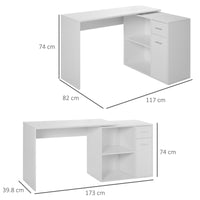 Easycomfort Scrivania Angolare con Libreria Scaffale in Legno Bianco, Tavolo da Pranzo con Rotazione a 360°, 173x39.8x74 cm