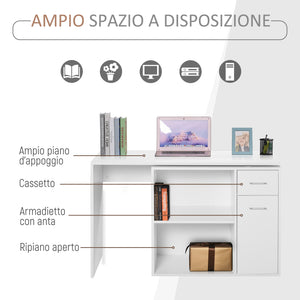 Easycomfort Scrivania Angolare con Libreria Scaffale in Legno Bianco, Tavolo da Pranzo con Rotazione a 360°, 173x39.8x74 cm