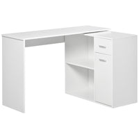 Easycomfort Scrivania Angolare con Libreria Scaffale in Legno Bianco, Tavolo da Pranzo con Rotazione a 360°, 173x39.8x74 cm