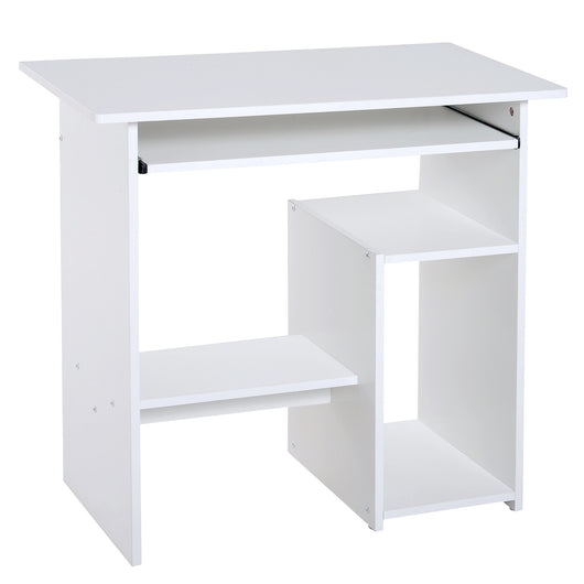 Easycomfort Scrivania Salvaspazio da Casa e Ufficio, Moderna Scrivania per Computer, Porta PC, Ripiano per CPU e Mensola per Tastiera Estraibile in Legno, 80x45x75cm, Bianco