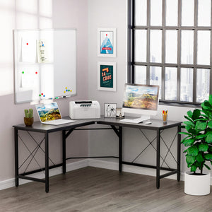 EasyComfort Scrivania Spaziosa Nera e Finitura in Rovere Perfetta Postazione da Lavoro per Casa e Ufficio a Forma di L con Soluzione Angolare Finitura in Rovere 150x150x76cm Nera