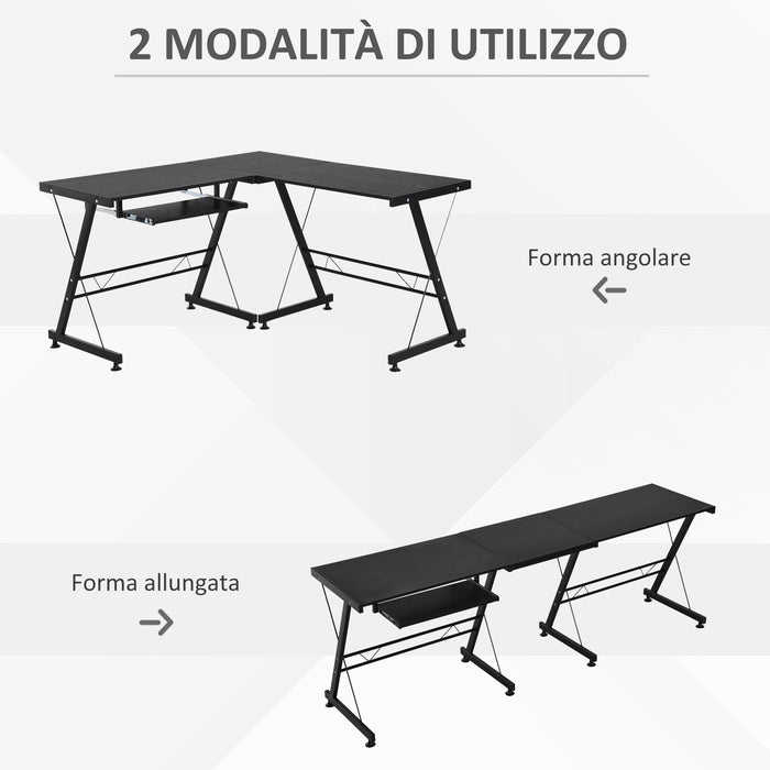 Easycomfort Scrivania Angolare Moderna Nera Dritta Postazione da Lavoro per Computer con Vano Tastiera MDF, Metallo a forma di L: 130L x 130P x 73.5A cm dritta: 210L x 50P x 73.5A cm Nero
