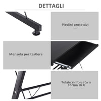 Easycomfort Scrivania Angolare Moderna Nera Dritta Postazione da Lavoro per Computer con Vano Tastiera MDF, Metallo a forma di L: 130L x 130P x 73.5A cm dritta: 210L x 50P x 73.5A cm Nero
