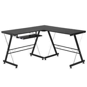 Easycomfort Scrivania Angolare Moderna Nera Dritta Postazione da Lavoro per Computer con Vano Tastiera MDF, Metallo a forma di L: 130L x 130P x 73.5A cm dritta: 210L x 50P x 73.5A cm Nero
