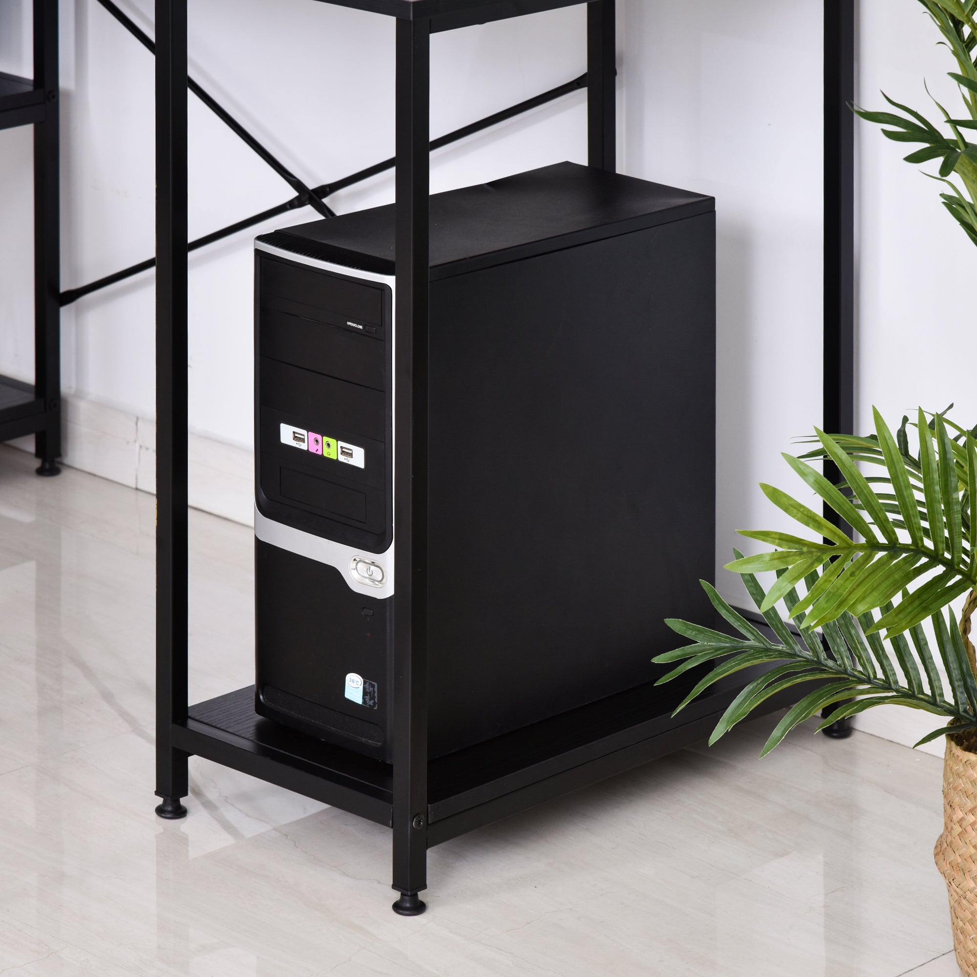 Easycomfort Scrivania per Computer con Ripiani per Monitor e CPU, Scrivania da Ufficio per Casa, Studio e Lavoro, Nera, 140 x 60 x 93cm