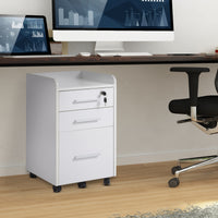 EasyComfort Cassettiera Portadocumento da Ufficio Bianca in Legno, 3 Cassetti con Chiavi e 5 Ruote 39.2 x 40 x 65.4cm
