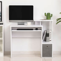 Easycomfort Scrivania Moderna per PC con Mensola Porta Tastiera, Ripiano e Cassetto in Tessuto, in Legno, 100x40x86.6cm, Bianco