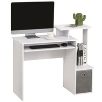 Easycomfort Scrivania Moderna per PC con Mensola Porta Tastiera, Ripiano e Cassetto in Tessuto, in Legno, 100x40x86.6cm, Bianco