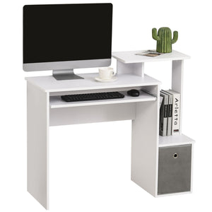 Easycomfort Scrivania Moderna per PC con Mensola Porta Tastiera, Ripiano e Cassetto in Tessuto, in Legno, 100x40x86.6cm, Bianco